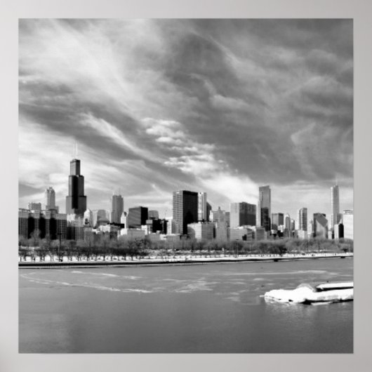 Panoramisch uitzicht van de skyline van Chicago in Poster (Voorkant)