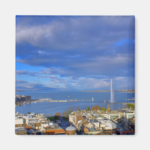 Panoramisch uitzicht van de waterstraal van Genèv Magneet