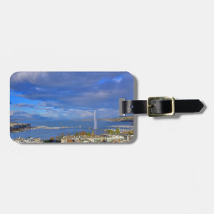 Panoramisch uitzicht van de waterstraal van Genève Bagagelabel