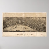 Panoramisch uitzicht van Evansville, Indiana (1880 Poster (Voorkant)