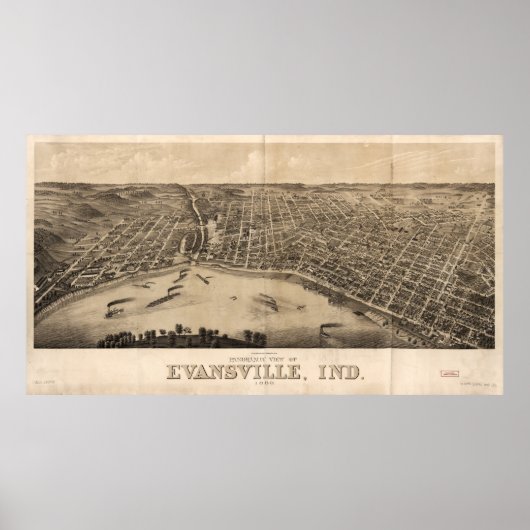 Panoramisch uitzicht van Evansville, Indiana (1880 Poster (Voorkant)
