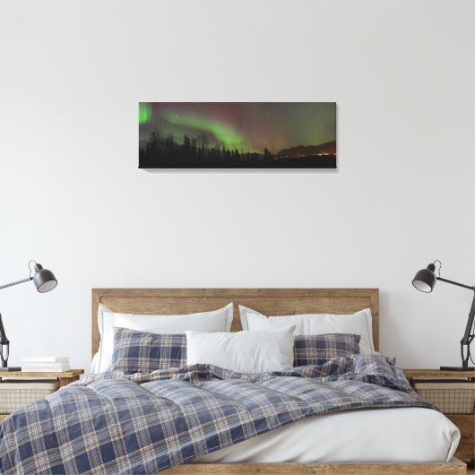 Panoramisch Uitzicht van het Noorderlicht in Alask Canvas Afdruk (Insitu (Slaapkamer))