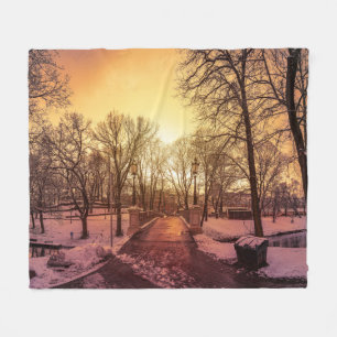 Panoramisch uitzicht van het sneeuwpark tijdens de fleece deken