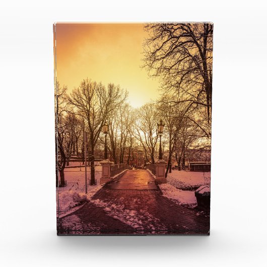 Panoramisch uitzicht van het sneeuwpark tijdens de fotoblokken (Voorkant)