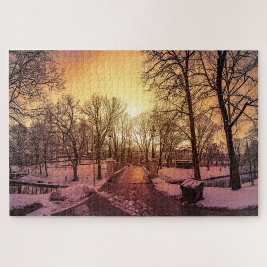 Panoramisch uitzicht van het sneeuwpark tijdens de legpuzzel (Horizontaal)