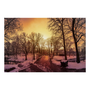 Panoramisch uitzicht van het sneeuwpark tijdens de perfect poster