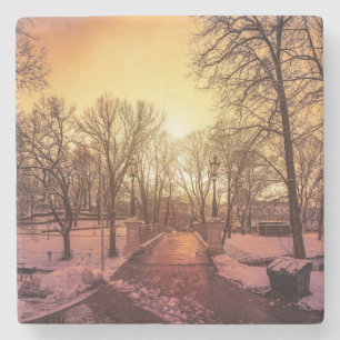 Panoramisch uitzicht van het sneeuwpark tijdens de stenen onderzetter