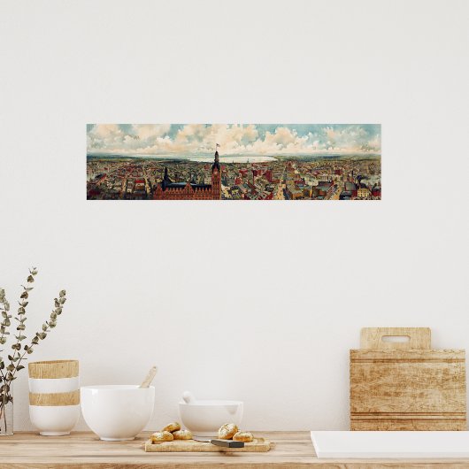 Panoramisch uitzicht van Milwaukee Wisconsin Poster (Keuken)