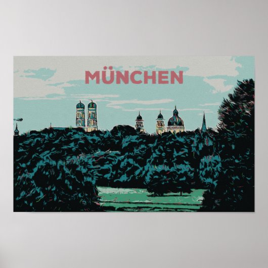 Panoramisch Uitzicht van München vanaf het plattel Poster (Voorkant)