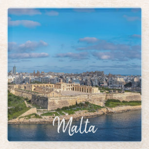 Panoramisch uitzicht van Sliema op Malta Glazen Onderzetter