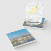 Panoramisch uitzicht van Sliema op Malta Stenen Onderzetter (Zijkant)