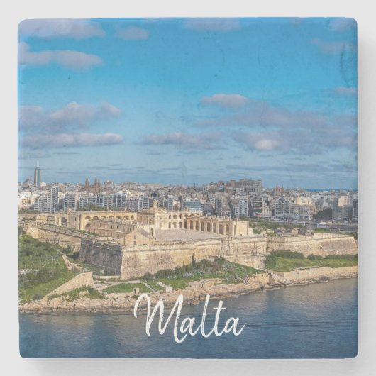 Panoramisch uitzicht van Sliema op Malta Stenen Onderzetter (Voorkant)