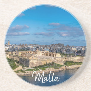 Panoramisch uitzicht van Sliema op Malta Zandsteen Onderzetter