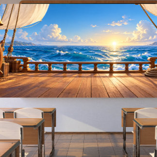 Panoramisch zeilschipdek Oceaan Avonturen Foto Spandoek