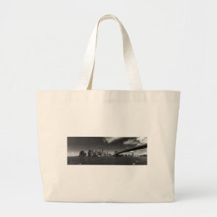 Panoramisch Zwart Wit Brooklyn Grote Tote Bag