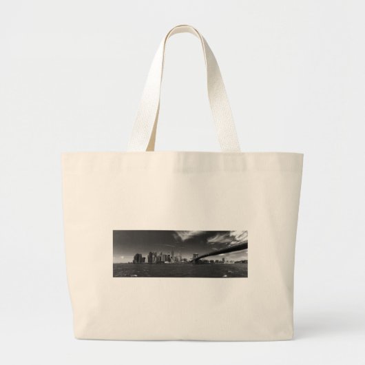 Panoramisch Zwart Wit Brooklyn Grote Tote Bag (Voorkant)
