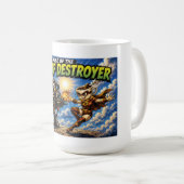 Panoramische Decaf Destroyer Coffee Superheld Comi Koffiemok (Voorkant rechts)