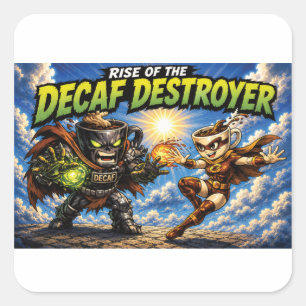 Panoramische Decaf Destroyer Koffie Superheld Comi Vierkante Sticker