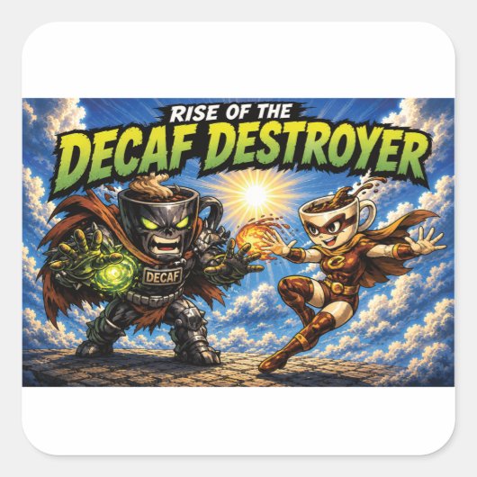 Panoramische Decaf Destroyer Koffie Superheld Comi Vierkante Sticker (Voorkant)