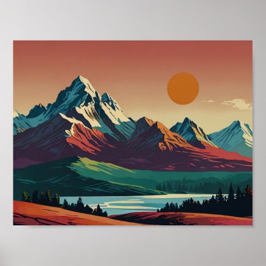 Panoramische mid-century modern bergposter poster (Voorkant)