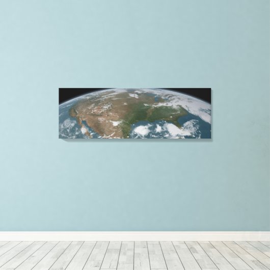 Panoramische planeet Aarde en de VS. 2 Canvas Afdruk (Insitu (Houten vloer))