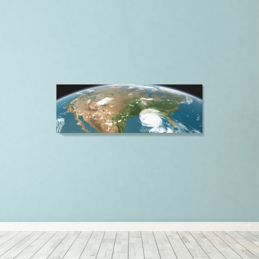 Panoramische planeet Aarde en de VS. Canvas Afdruk (Insitu (Houten vloer))
