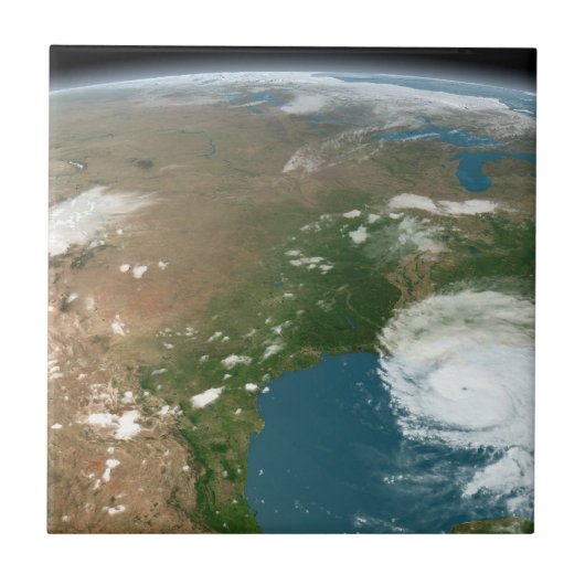 Panoramische planeet Aarde en de VS. Tegeltje (Voorkant)