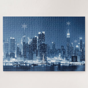 Panoramische skyline voor de winter in uw stad legpuzzel