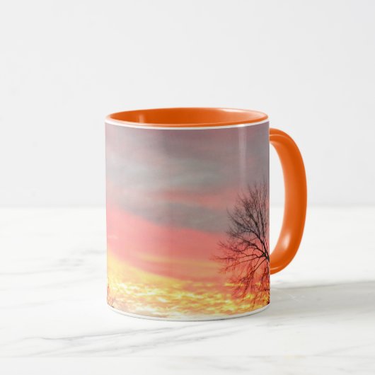 Panoramische winterzonsondergang/zonnestische Mok (Voorkant rechts)