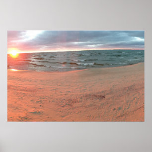 Panoramische zonsondergang aan Lake Michigan Poster