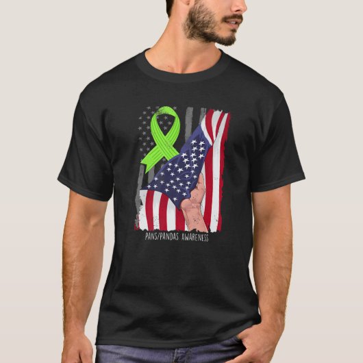 Pans/Pandas Awareness American Flag Lime Green Rib T-shirt (Voorkant)