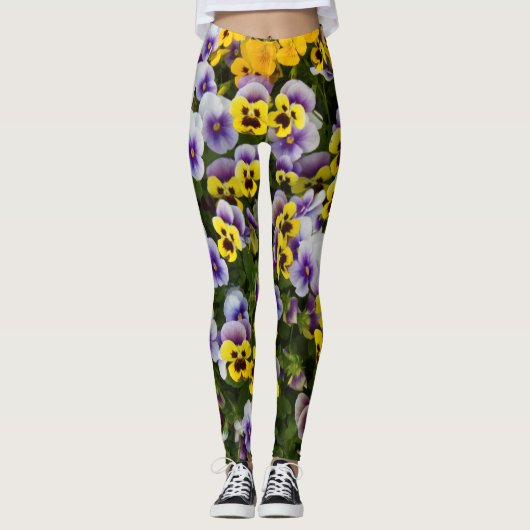 Pansea en zonnebloem bloemenkunst leggings (Voorkant)