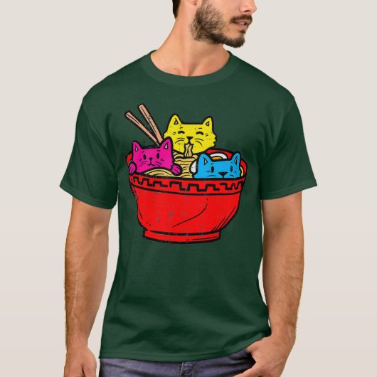 Panseual Kat Ramen Kawaii Japans Voedsel Pan Manne T-shirt (Voorkant)