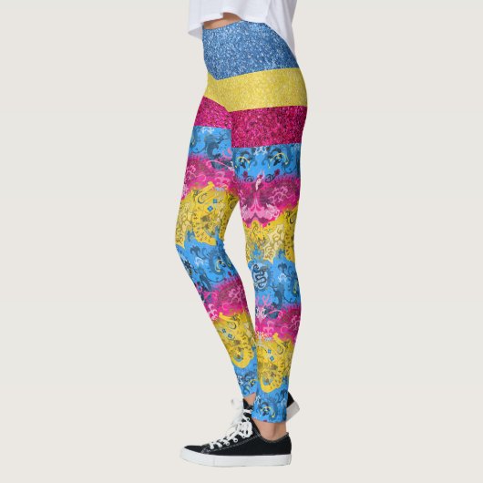 Pansexual Dragon Damask Glitter Pride Vlag Kleuren Leggings (Links)