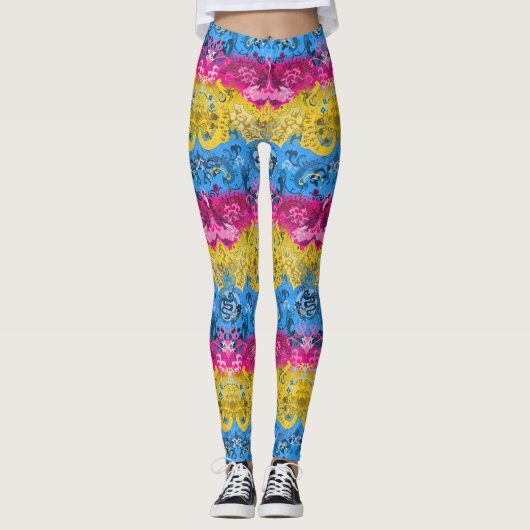 Pansexual Dragon Damask - Pride Flag Colors Leggings (Voorkant)