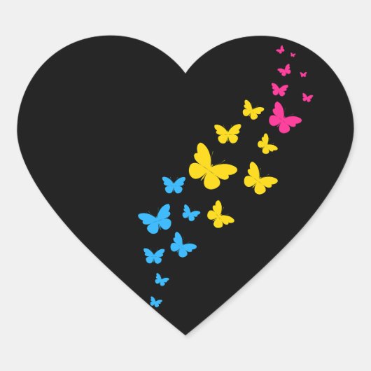 Pansexual Pride Butterfly Trail Hart Sticker (Voorkant)