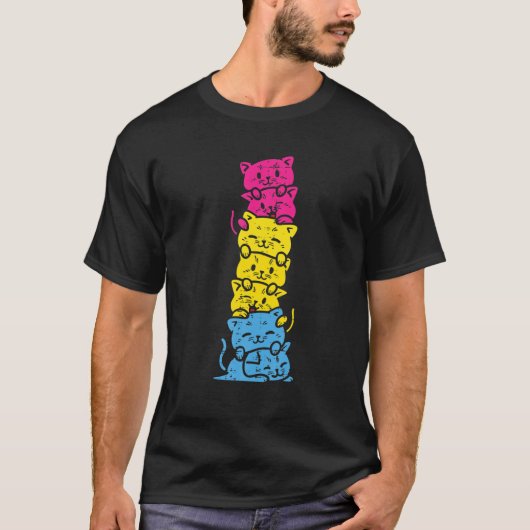 Pansexual Pride Cat Stack Cute Pan Flag LGBT Anima T-shirt (Voorkant)