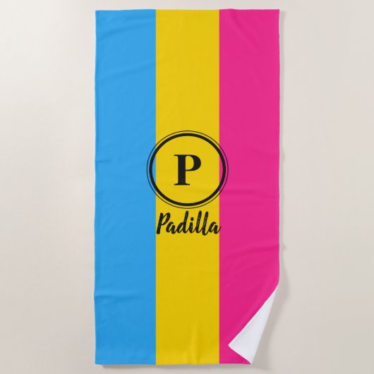 Pansexual Pride Flag Black Custom Monogram LGBT Strandlaken (Voorkant)