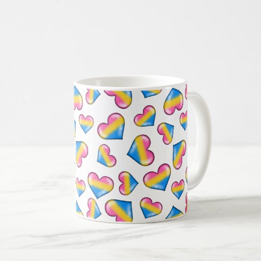 Pansexual Pride Flag Hearts Coffee Mok (Voorkant rechts)