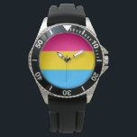 Pansexual Pride (Pan Flag) Horloge<br><div class="desc">Dit ontwerp is voorzien van de Pansexual Pride Flag, die was ontworpen als symbool om de panseksuele gemeenschap te vertegenwoordigen. Het is vergelijkbaar met de regenboogvlag, die wordt gebruikt als symbool voor lesbiennes, homoseksuelen, biseksuelen, transgenders en iedereen in de gemeenschap. De vlag wordt gebruikt om de zichtbaarheid en erkenning van...</div>