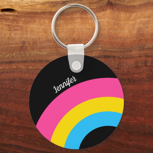 Pansexual Pride Rainbow Flag Monogram Sleutelhanger (Voorkant)
