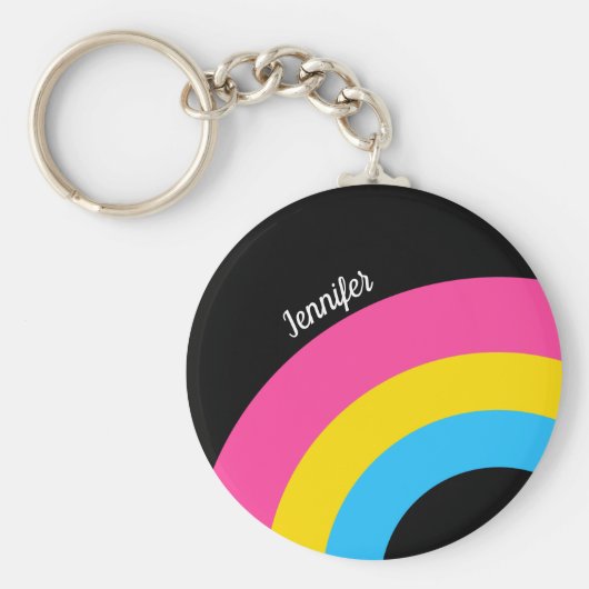 Pansexual Pride Rainbow Flag Monogram Sleutelhanger (Voorkant)