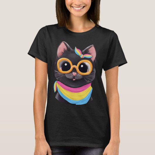 Pansexual Vlag Kleuren een Leuke Kat voor Pan Comm T-shirt (Voorkant)