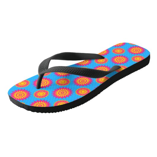 Pansexualiteitspride / blauw geometrisch bloempatr teenslippers (Schuin)