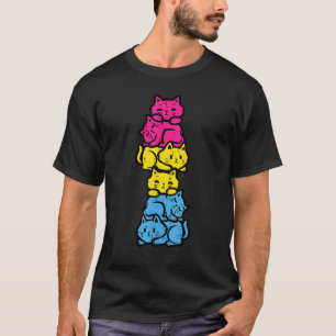 Pansexuele kat stapel pan trots vlag lgbt mannen v t-shirt