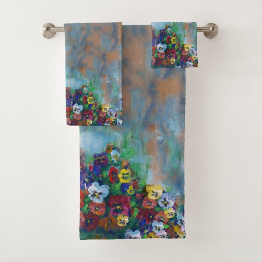Pansies 3 piece bad handdoek (Insitu)