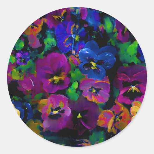 Pansies [abstract 2] ronde sticker (Voorkant)
