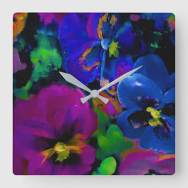 Pansies [abstract 2] vierkante klok