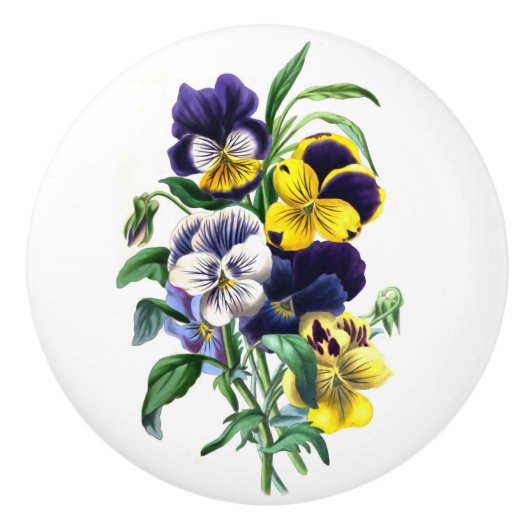 Pansies Bouquet Round Ceramic Knob. Keramische Knop (Voorkant)