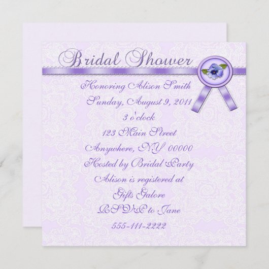 Pansies Bridal Shower-uitnodiging Kaart (Voorkant / Achterkant)